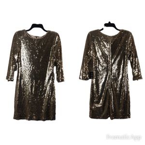 Lulus gold sequin dress size Medium 3/4 sleeve